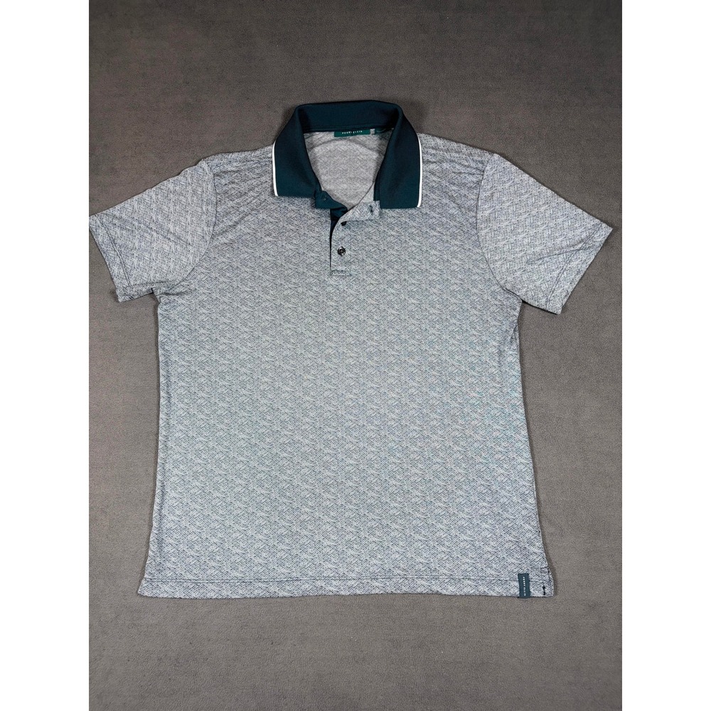 Perry Ellis Polo Shirt Mens Medium Blue Short Sleeve Textured Pattern